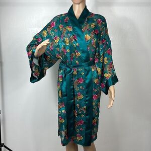 Hidden Fantasies Paisley Floral Print Satin Kimono Robe Size M
